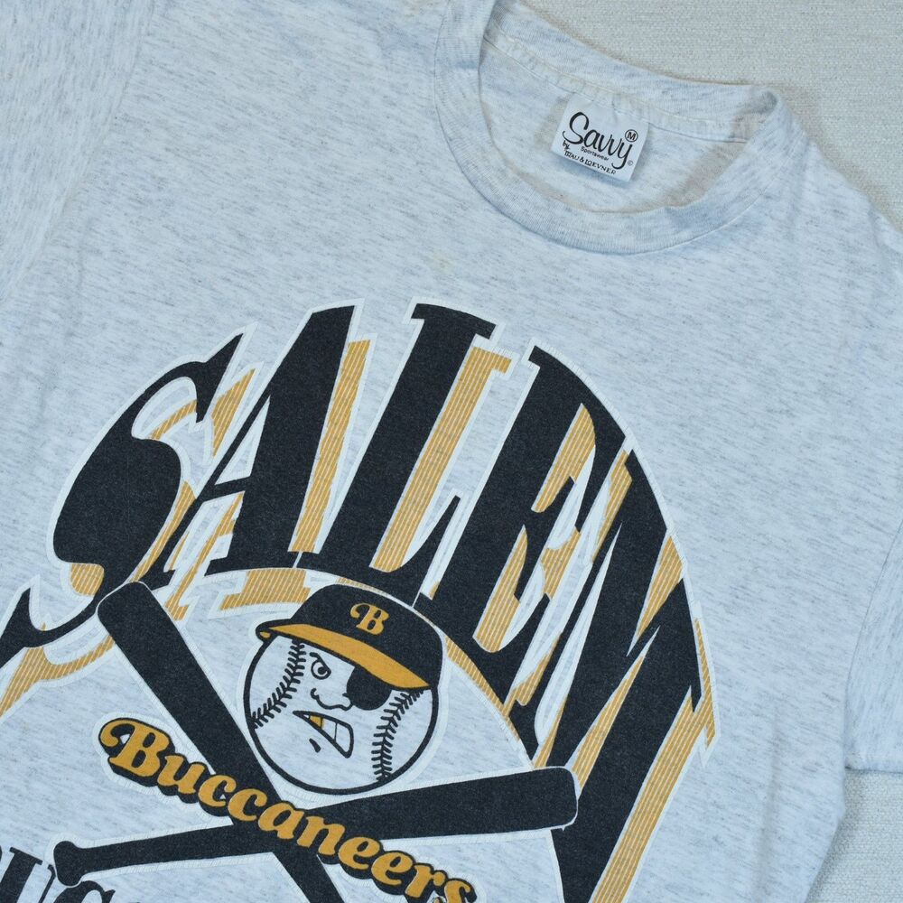 Vintage Salem Buccaneers T Shirt Trau and Lauvner Medium M Baseball Gray